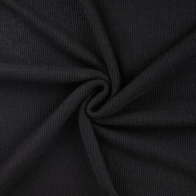 Tissu Maille Jersey Tricot uni Noir - Par 10 cm