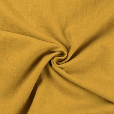 Tissu 100% Lin uni Moutarde - Par 10 cm