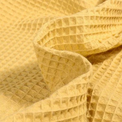 Tissu Nid d&#039;abeille  Jaune moutarde - Par 10 cm