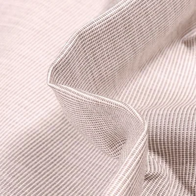 Tissu Toile extérieure Dralon Grande largeur Fines rayures taupe sur fond Blanc - Par 10 cm