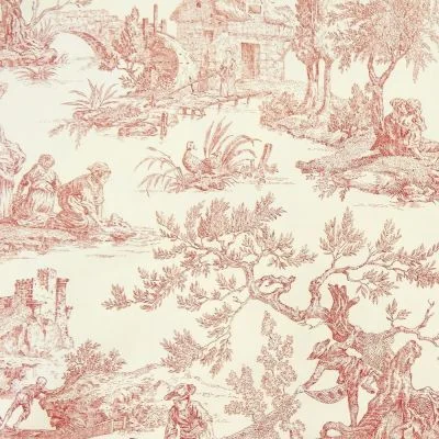 Tissu Toile de Jouy Rouge en 280 cm de largeur - Par 10 cm