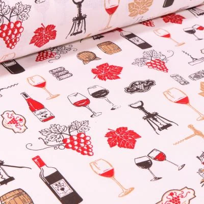 Tissu Coton imprimé Vignobles sur fond Blanc - Par 10 cm