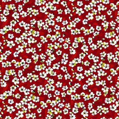 Tissu Coton imprimé Miyu sur fond Bordeaux - Par 10 cm