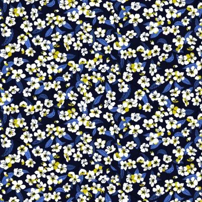 Tissu Coton imprimé Miyu sur fond Bleu marine - Par 10 cm