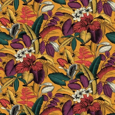 Tissu Toile de Coton Cabosse sur fond Jaune curry - Par 10 cm