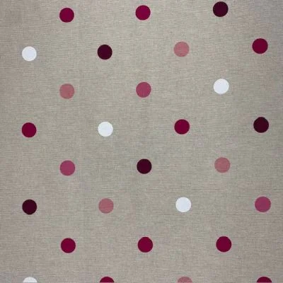 Tissu Toile de Coton enduit Big Pois Rose sur fond Naturel - Par 10 cm
