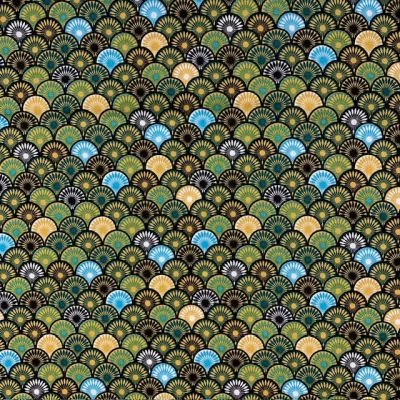 Tissu Coton imprimé Suri sur fond Vert - Par 10 cm