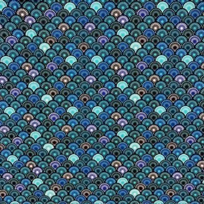 Tissu Coton enduit Suri sur fond Bleu - Par 10 cm