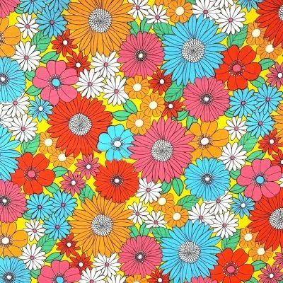 Tissu Coton imprimé Arty Ibiza multico sur fond Jaune - Par 10 cm