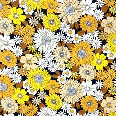 Tissu Coton imprimé Arty Ibiza jaune sur fond Noir - Par 10 cm