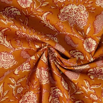 Tissu Coton imprimé Arty Agra fleuris sur fond Ocre - Par 10 cm