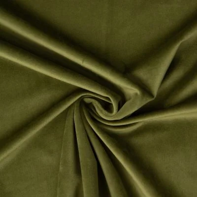 Tissu Velours ras d';ameublement uni Vert olive - Par 10 cm