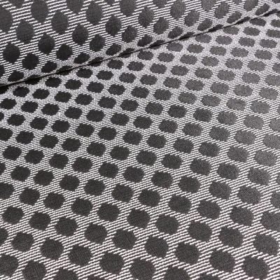 Tissu Jacquard Rayures et pois noirs sur fond Blanc - Par 10 cm