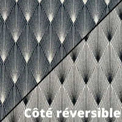 Tissu Jacquard réversible Comète Bleu océan sur fond Blanc - Par 10 cm