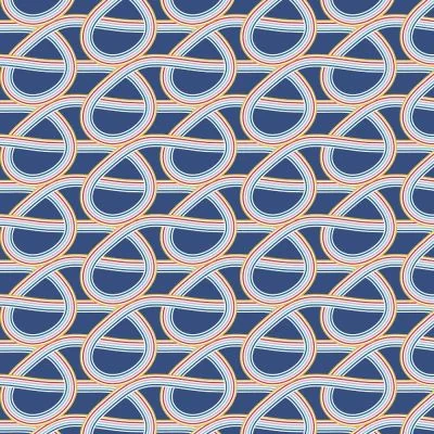 Tissu Viscose Noeud arc en ciel sur fond Bleu - Par 10 cm