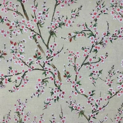 Tissu Toile de Coton Merisier sur fond Beige - Par 10 cm