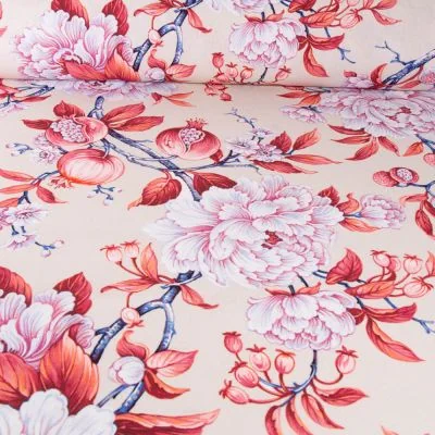 Tissu Toile de Coton Vivienne floral sur fond Ecru - Par 10 cm