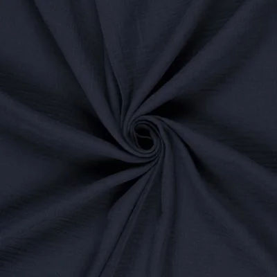 Tissu double gaze uni  Bleu marine - Par 10 cm