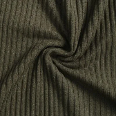 Tissu Jersey Viscose côtelé Lino uni Vert kaki - Par 10 cm