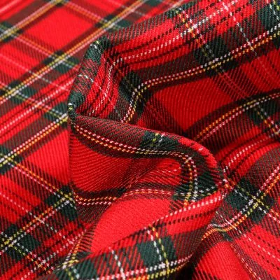 Tissu Tartan Ecossais  Robin sur fond Rouge - Par 10 cm