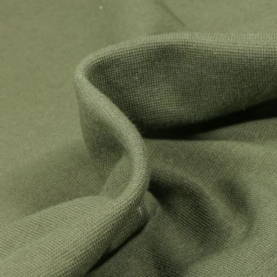 Tissu Bord côte uni Bio Vert kaki - Par 10 cm