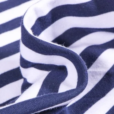Tissu Jersey Coton Rayures 1cm sur fond Bleu marine - Par 10 cm