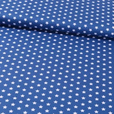 Tissu Coton Imprimé Etoiles 9 mm Blanches sur fond Bleu Roi - Par 10 cm