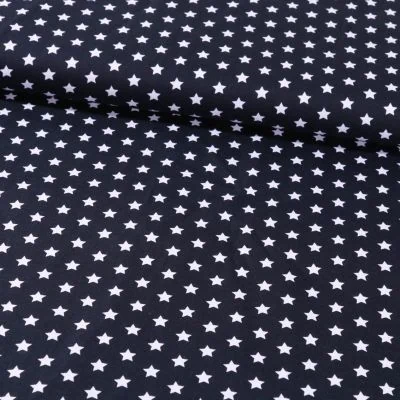 Tissu Coton Imprimé Etoiles 9 mm Blanches sur fond Bleu Marine  - Par 10 cm