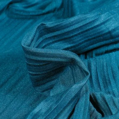 Tissu Maille Plissé uni Bleu pétrole - Par 10 cm