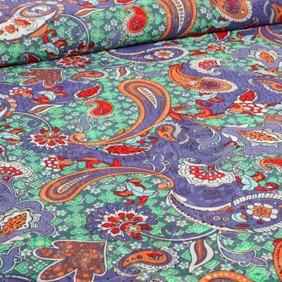 Tissu Mousseline Paisley sur fond Violet - Par 10 cm