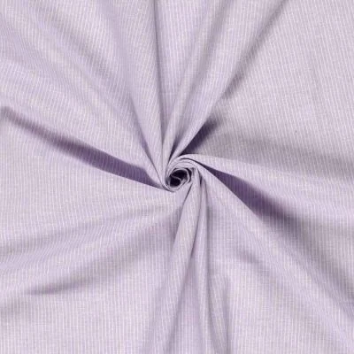 Tissu Chambray Lin coton Small stripes sur fond Lilas - Par 10 cm