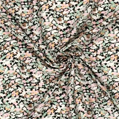 Tissu Crêpe de Viscose fleurs Lia sur fond Bleu marine - Par 10 cm
