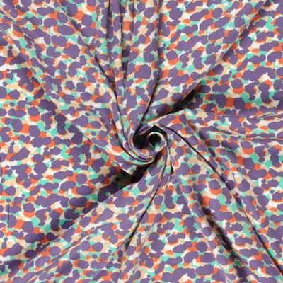 Tissu Viscose satiné Pois destructurés sur fond Parme - Par 10 cm