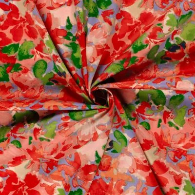 Tissu Coton Satiné Fleuris tacheté sur fond Parme - Par 10 cm