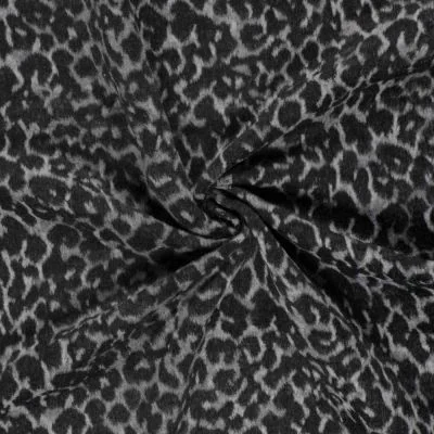 Tissu Jacquard toucher laine Éris léopard Noir sur fond Gris clair - Par 10 cm