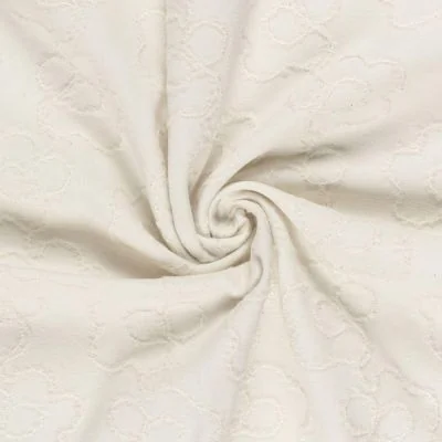Tissu Jacquard maille lourde Chloé Fleuris sur fond Blanc cassé - Par 10 cm