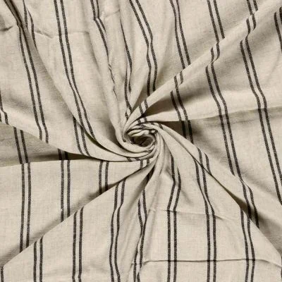 Tissu Lin Viscose Gustave rayures double sur fond Beige - Par 10 cm