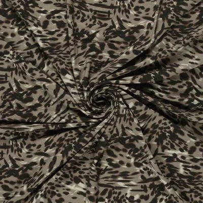 Tissu Jersey Viscose digital motifs Léopard moderne sur fond Taupe - Par 10 cm