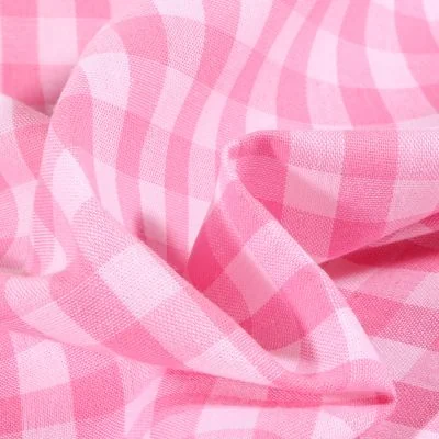 Tissu Vichy Grands carreaux 10 mm Rose pastel - Par 10 cm