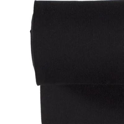 Tissu Bord côte uni Noir - Par 10 cm