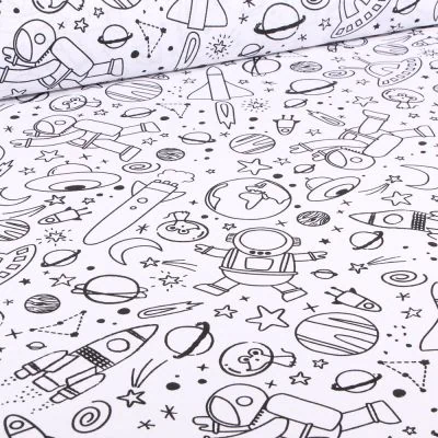 Tissu Coton à colorier Arty Cosmicolo sur fond Blanc - Par 10 cm