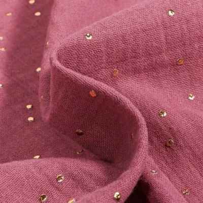 Tissu Double gaze Baya Pois dorés sur fond Bois de rose - Par 10 cm