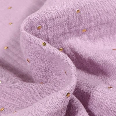 Tissu Double gaze Baya Pois dorés sur fond Lilas - Par 10 cm