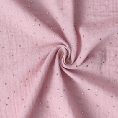 Tissu Double gaze Baya Pois dorés mauve - Par 10 cm