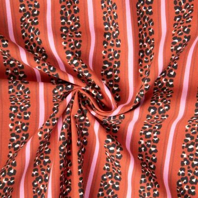 Tissu Coton imprimé Arty Leoli Léo rayé sur fond Terracotta - Par 10 cm
