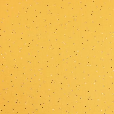 Tissu Double gaze Baya Pois dorés sur fond Moutarde - Par 10 cm