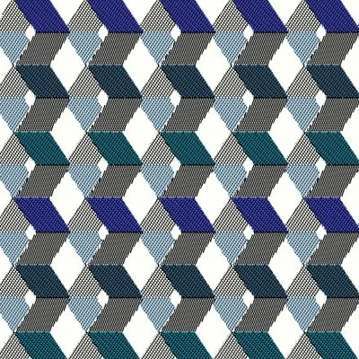 Tissu Jacquard Géométrique Bleu sur fond Blanc - Par 10 cm
