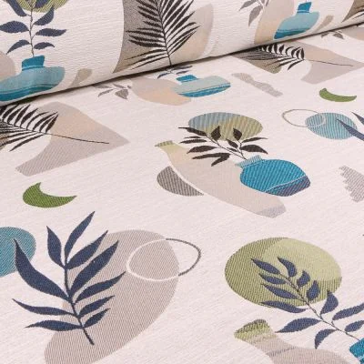 Tissu Jacquard Bobo sur fond Ecru - Par 10 cm