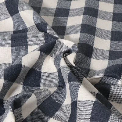 Tissu Toile de Lin Célestin enduit Indigo sur fond Blanc - Par 10 cm