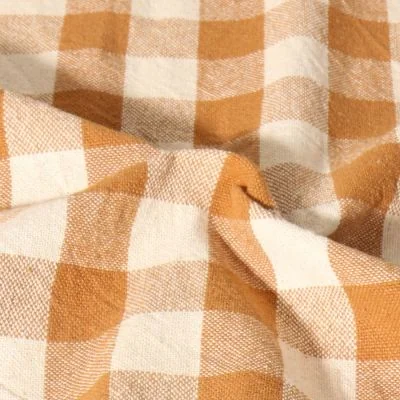 Tissu Coton d&#039;ameublement Celestin Carreaux Ocre - Par 10 cm